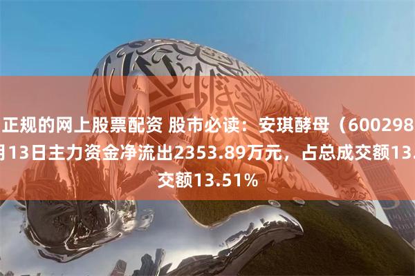 正规的网上股票配资 股市必读：安琪酵母（600298）5月13日主力资金净流出2353.89万元，占总成交额13.51%