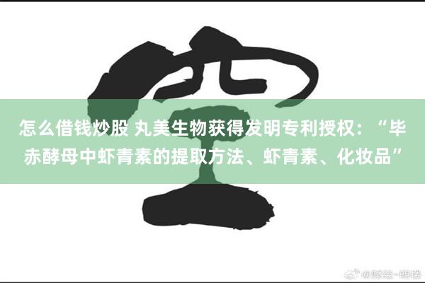 怎么借钱炒股 丸美生物获得发明专利授权：“毕赤酵母中虾青素的提取方法、虾青素、化妆品”